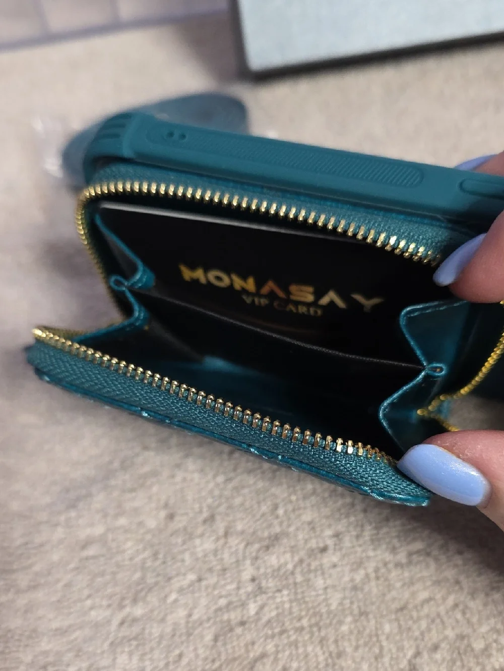 Teal Phone Case with Zippered Card/Money Holder & Detachable‎ Crossbody Strap